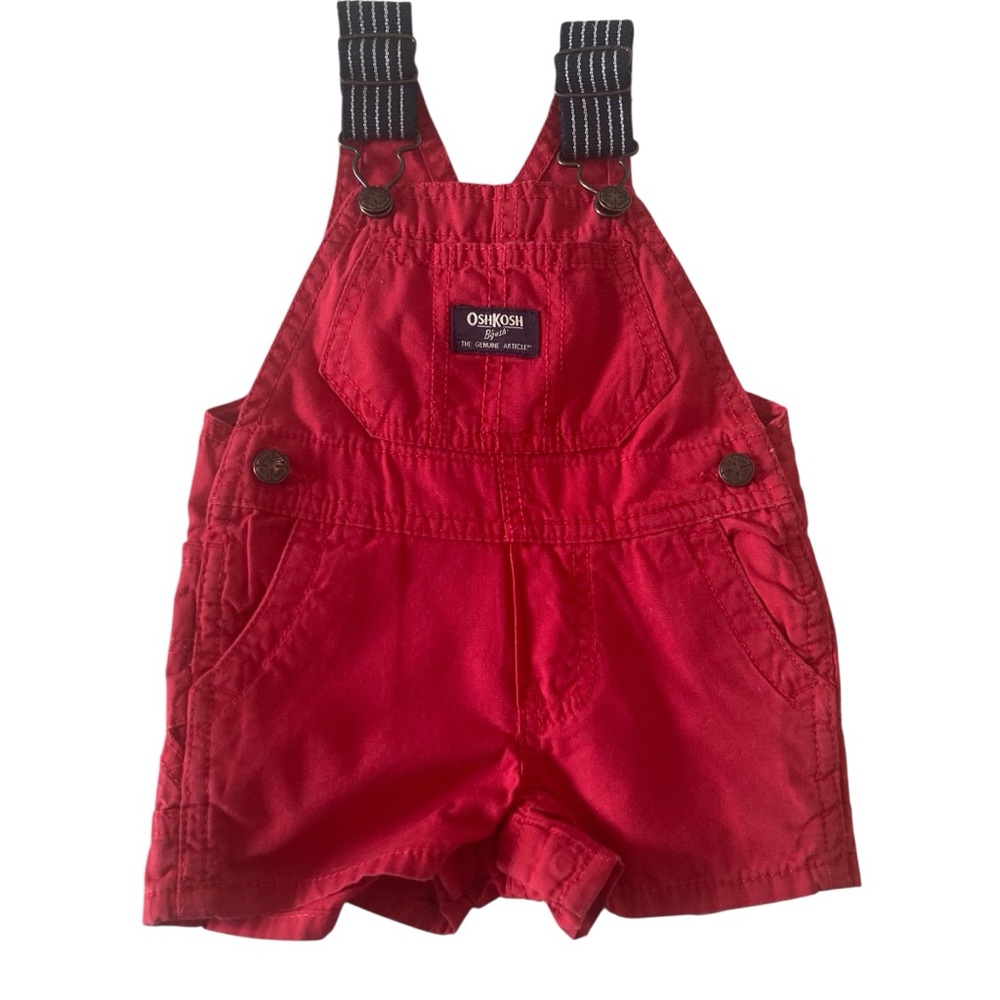 OSH KOSH Boy Bib Overall Shorts Red Baby Bgosh Vestbak 100% Cotton Size 6M